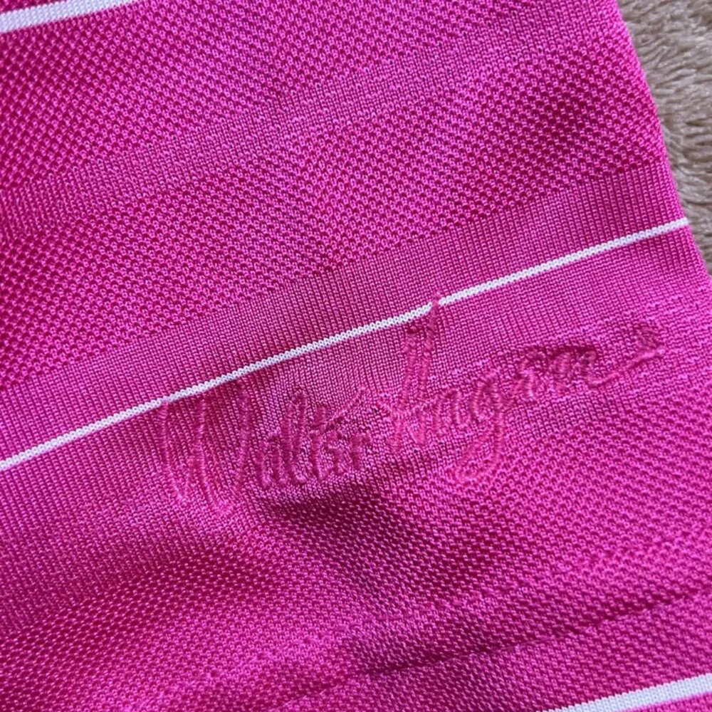 Walter Hagen Men Large Pink Stripe Hydro-Dri Golf‎ Performance Short Sleeve Polo